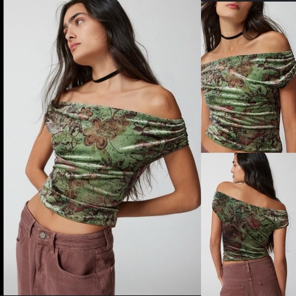 Urban Outfitters Tops - Urban Outfitters Velvet Floral Off-Shoulder Top
